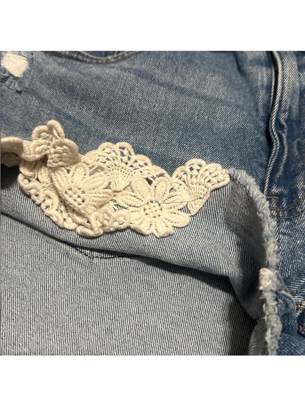 wild fable Blue Distressed Denim Shorts with Crochet Accent size 10 - Picture 3 of 8